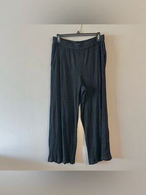 READ Eileen Fisher Textured Stretch Ribbed Wide Leg Crop Pants Black M
